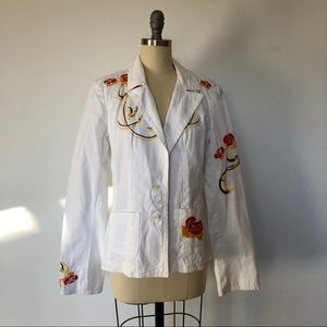Johnny Was White Cotton Embroidered Blazer